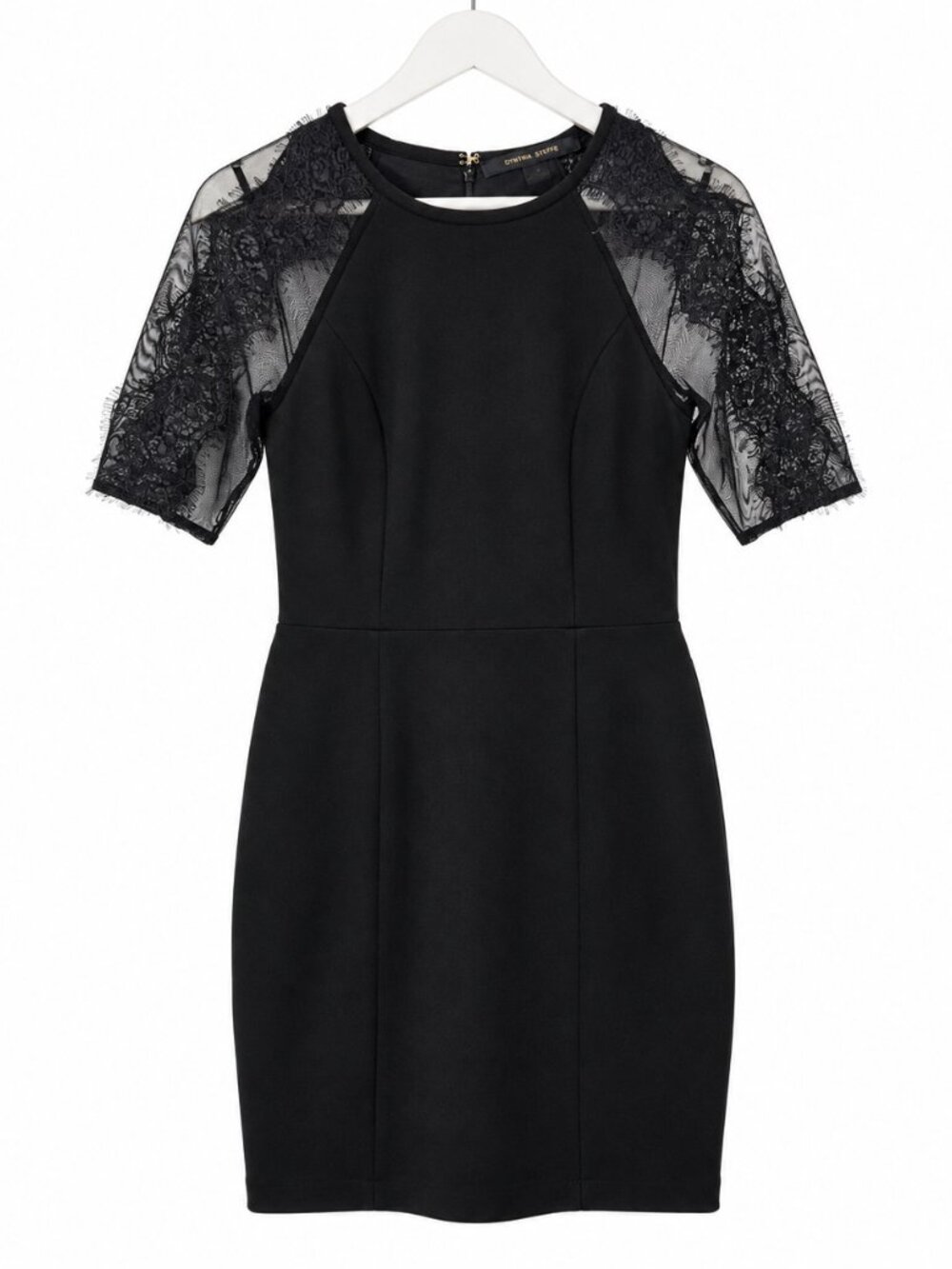 Cynthia Steffe Black Lace Mesh Sleeve Mini Sheath Dress Size 4